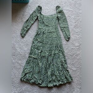 Reformation Tiered midi/Maxi dress green polka dots